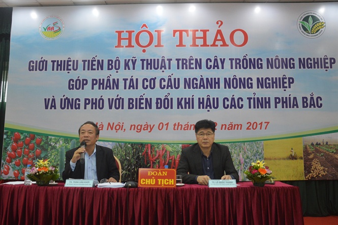 TS Trần Văn Khởi (bìa trái) và PGS.TS Lê Quốc Thanh chủ trì hội thảo